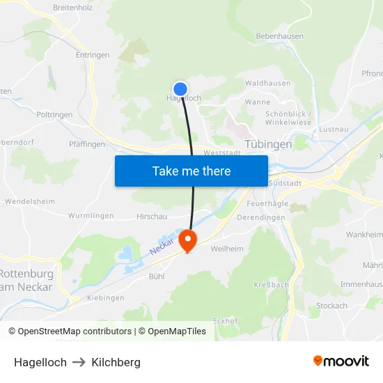 Hagelloch to Kilchberg map