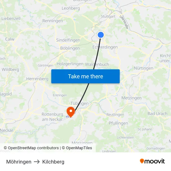 Möhringen to Kilchberg map