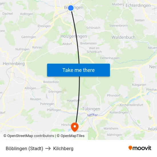 Böblingen (Stadt) to Kilchberg map
