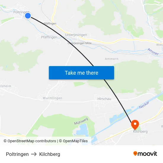 Poltringen to Kilchberg map