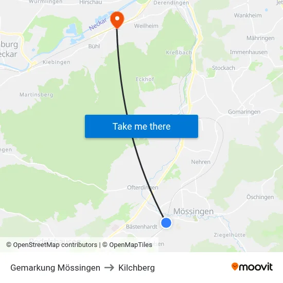 Gemarkung Mössingen to Kilchberg map
