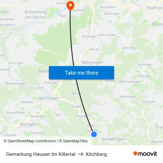 Gemarkung Hausen Im Killertal to Kilchberg map