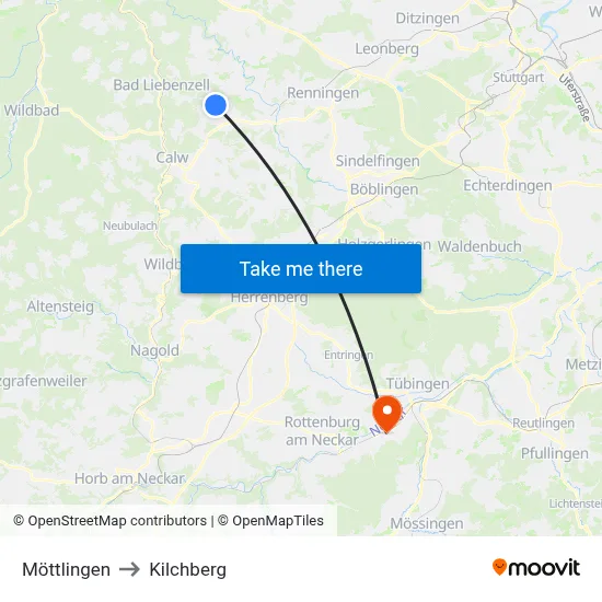 Möttlingen to Kilchberg map
