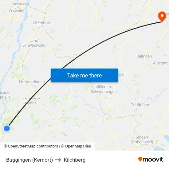 Buggingen (Kernort) to Kilchberg map