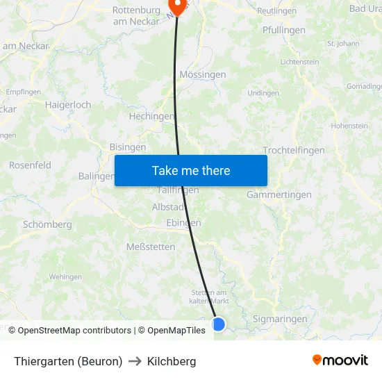 Thiergarten (Beuron) to Kilchberg map