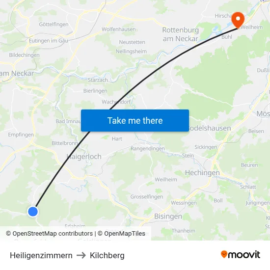 Heiligenzimmern to Kilchberg map