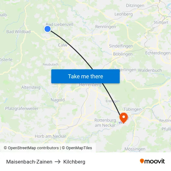 Maisenbach-Zainen to Kilchberg map