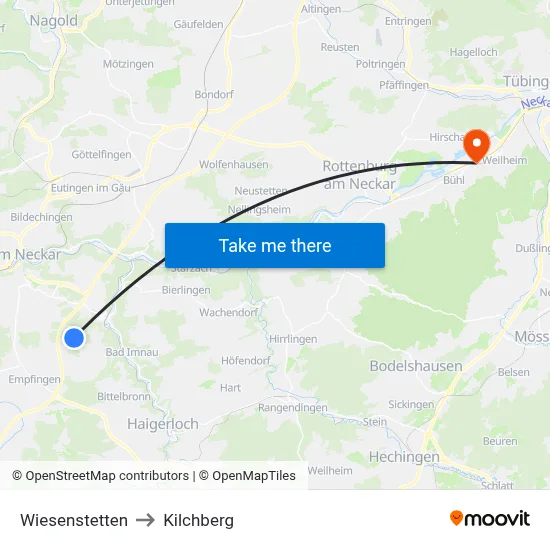 Wiesenstetten to Kilchberg map