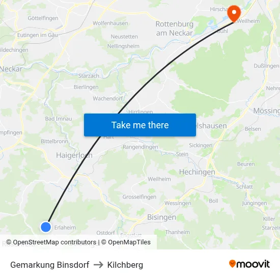 Gemarkung Binsdorf to Kilchberg map