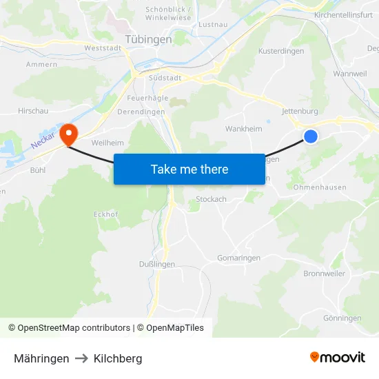 Mähringen to Kilchberg map