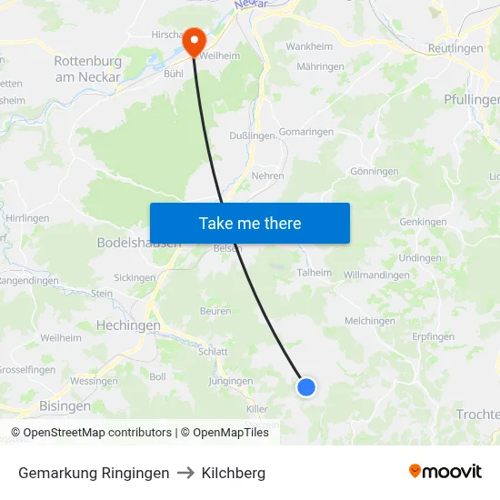 Gemarkung Ringingen to Kilchberg map