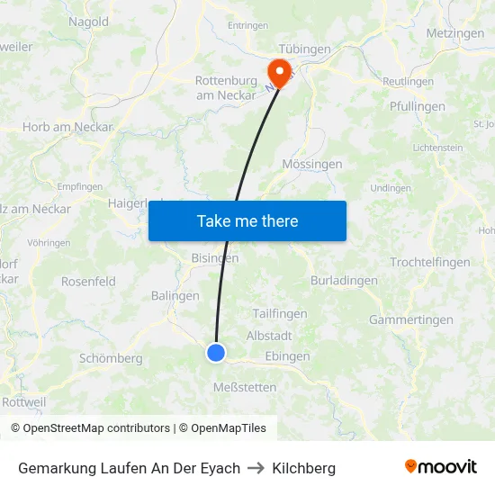 Gemarkung Laufen An Der Eyach to Kilchberg map