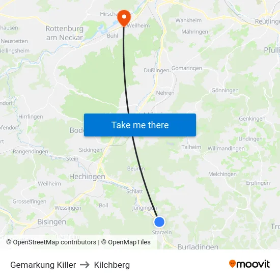 Gemarkung Killer to Kilchberg map