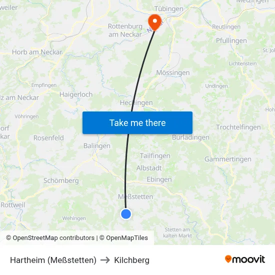 Hartheim (Meßstetten) to Kilchberg map