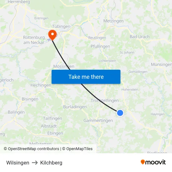 Wilsingen to Kilchberg map