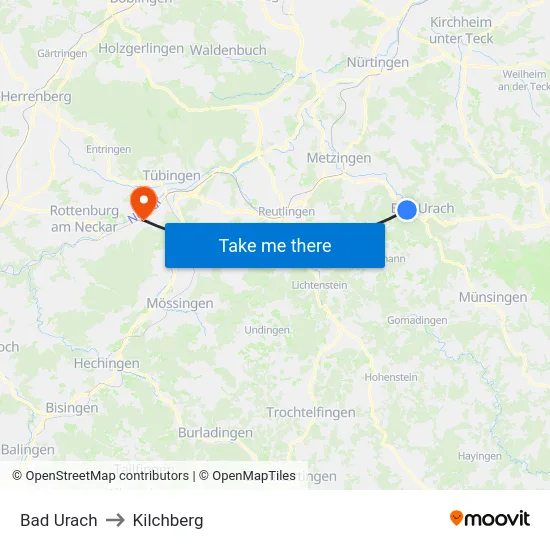 Bad Urach to Kilchberg map