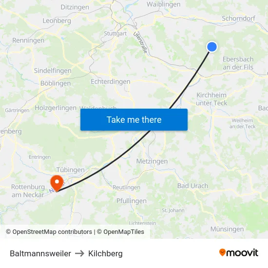 Baltmannsweiler to Kilchberg map