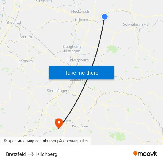 Bretzfeld to Kilchberg map