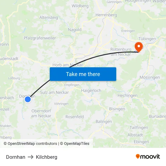 Dornhan to Kilchberg map