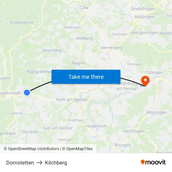 Dornstetten to Kilchberg map