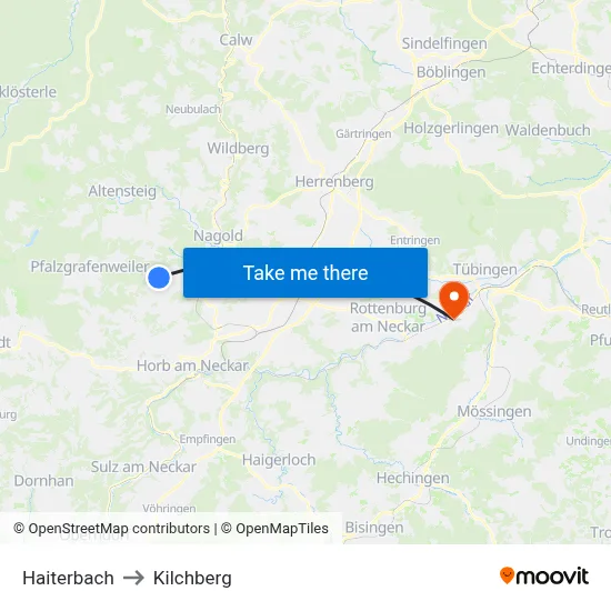 Haiterbach to Kilchberg map
