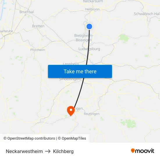 Neckarwestheim to Kilchberg map