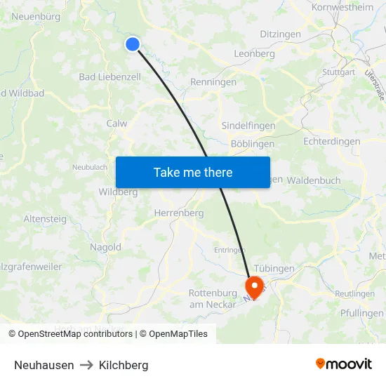 Neuhausen to Kilchberg map