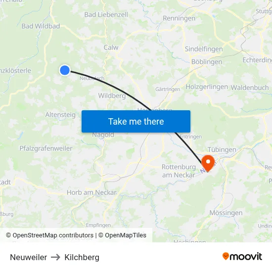 Neuweiler to Kilchberg map