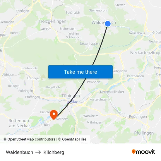 Waldenbuch to Kilchberg map