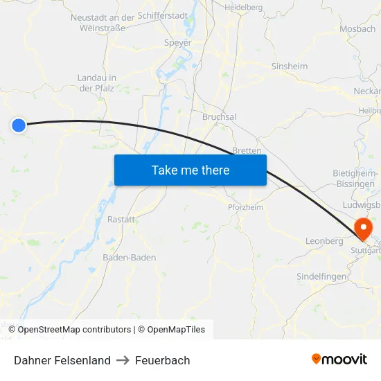 Dahner Felsenland to Feuerbach map