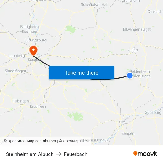 Steinheim am Albuch to Feuerbach map