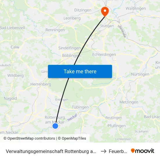 Verwaltungsgemeinschaft Rottenburg am Neckar to Feuerbach map