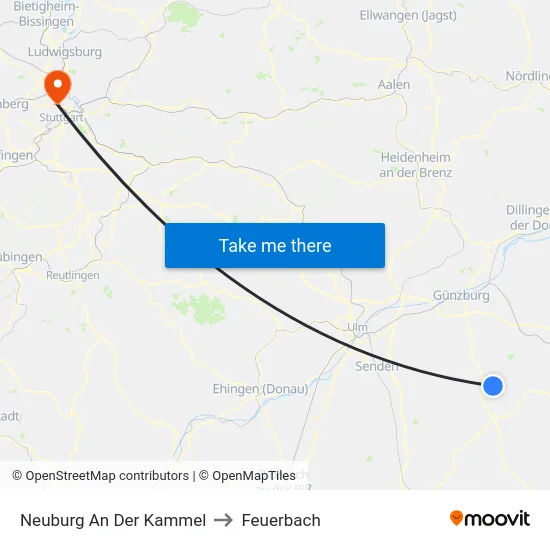 Neuburg An Der Kammel to Feuerbach map