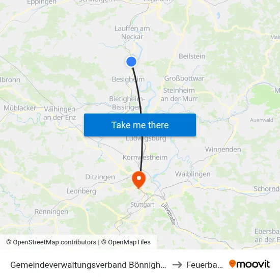 Gemeindeverwaltungsverband Bönnigheim to Feuerbach map