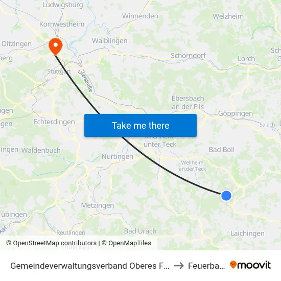 Gemeindeverwaltungsverband Oberes Filstal to Feuerbach map