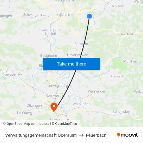 Verwaltungsgemeinschaft Obersulm to Feuerbach map