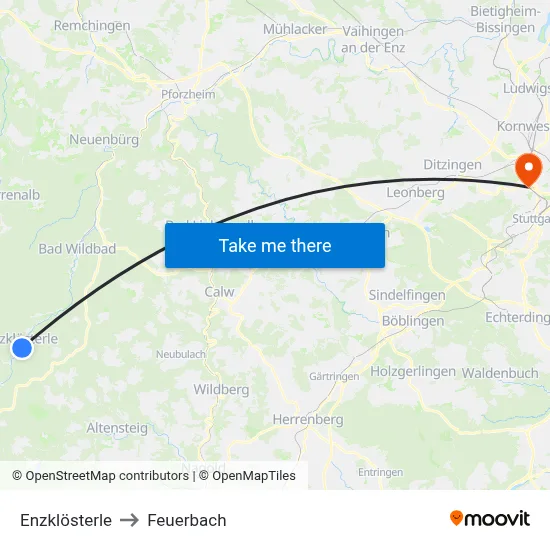 Enzklösterle to Feuerbach map
