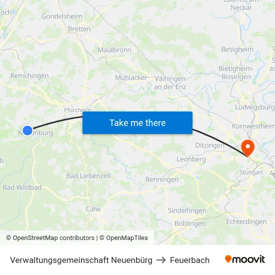 Verwaltungsgemeinschaft Neuenbürg to Feuerbach map