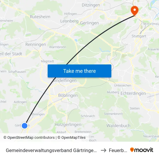 Gemeindeverwaltungsverband Gärtringen/Ehningen to Feuerbach map