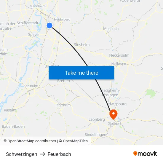 Schwetzingen to Feuerbach map