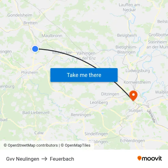 Gvv Neulingen to Feuerbach map