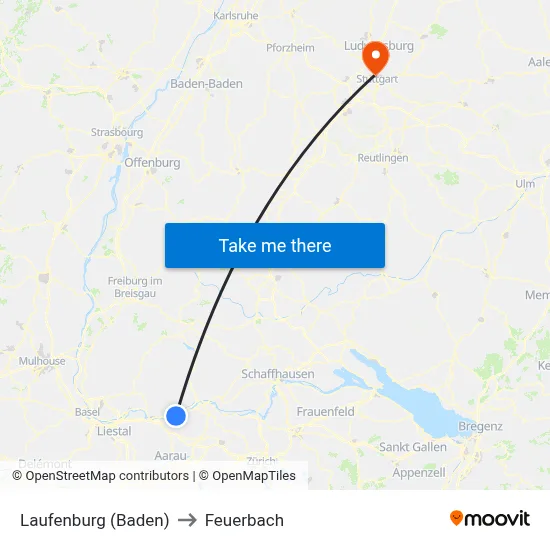 Laufenburg (Baden) to Feuerbach map