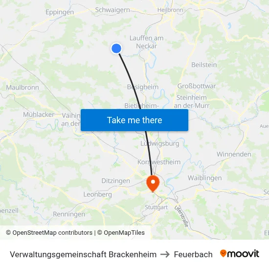 Verwaltungsgemeinschaft Brackenheim to Feuerbach map