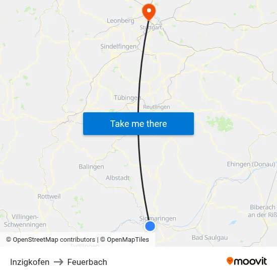 Inzigkofen to Feuerbach map