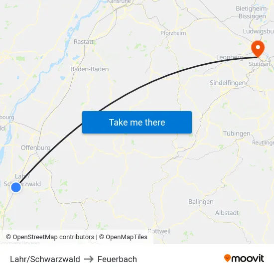 Lahr/Schwarzwald to Feuerbach map