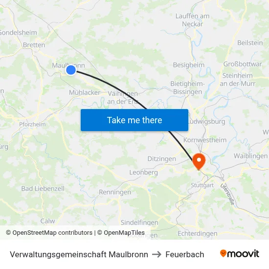 Verwaltungsgemeinschaft Maulbronn to Feuerbach map