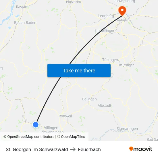 St. Georgen Im Schwarzwald to Feuerbach map