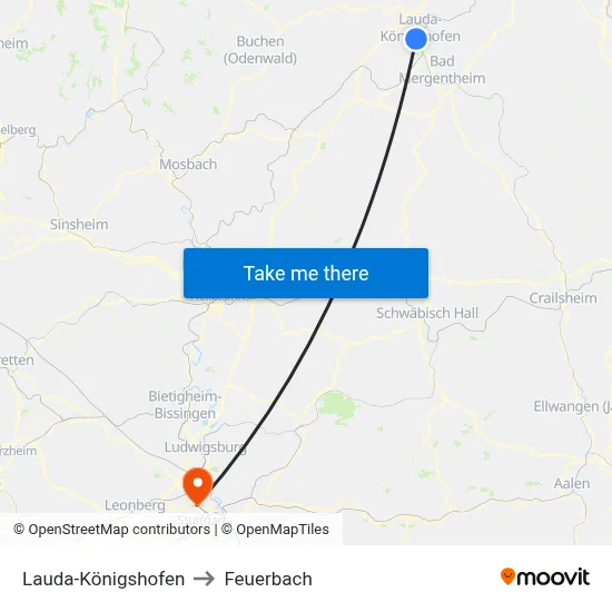 Lauda-Königshofen to Feuerbach map