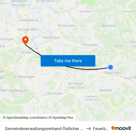 Gemeindeverwaltungsverband Östlicher Schurwald to Feuerbach map