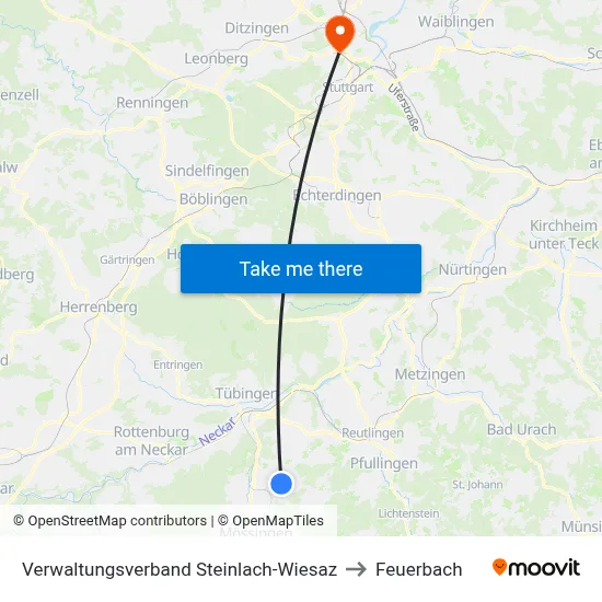 Verwaltungsverband Steinlach-Wiesaz to Feuerbach map